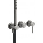 Shower tap Wall-mounted external part 2 way 3 holes material: Inox mixer with hand shower, hose and holder, color: Chrome surface: Brushed Wall-mounted - external part