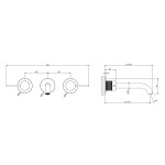 Wash basin tap Wall-mounted - external part 3 holes dual-level Without waste, color: Black material: Inox surface: Brushed Wall-mounted - external part