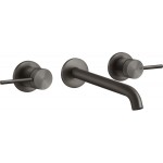 Wash basin tap Wall-mounted - external part 3 holes dual-level Without waste, color: Black material: Inox surface: Brushed Wall-mounted - external part