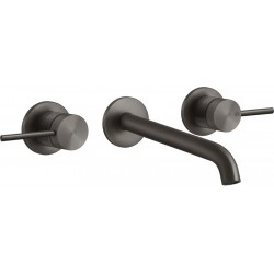 Wash basin tap Wall-mounted - external part 3 holes dual-level Without waste, color: Black material: Inox surface: Brushed Wall-mounted - external part