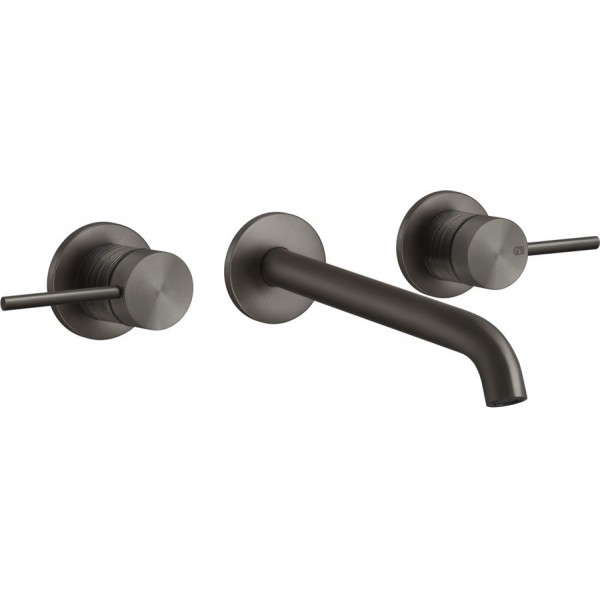 Wash basin tap Wall-mounted - external part 3 holes dual-level Without waste, color: Black material: Inox surface: Brushed Wall-mounted - external part