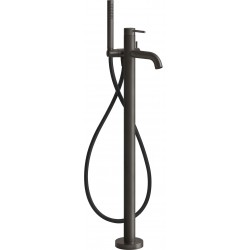 Μπαταρία μπανιέρας επιδαπέδια εξωτερικό μέρος 2 εξόδων, με τηλέφωνο & σπιράλ, Black Metal Brushed PVD από inox, χρώμα: Μαύρο επιφάνεια: Βουρτσισμένη Επιδαπέδιες