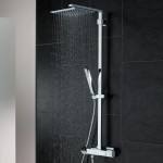 Shower tap with showerpipe and overhead shower Wall-mounted material: Brass thermostatic 230, color: Chrome surface: Glossy Wall-mounted exposed with showerpipe and overhead shower Shower tap with showerpipe and overhead shower Wall-mounted material: Brass thermostatic 230, color: Chrome surface: Glossy Wall-mounted exposed with showerpipe and overhead shower