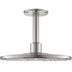 Κεφαλή ντους οροφής 31x31 από ορείχαλκο 2 ροών & βραχίονας 14,2cm, 310 Supersteel, χρώμα: Χρωμέ επιφάνεια: Βουρτσισμένη Κεφαλές ντους