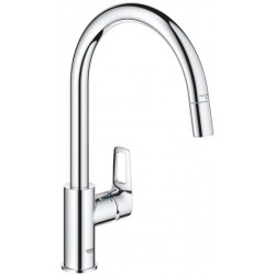 Kitchen tap Deck-mounted material: Brass with shower C-Spout, color: Chrome surface: Glossy Deck-mounted