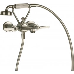 Bathtub tap Wall-mounted exposed material: Brass with hand shower, hose and holder mixer, color: Chrome surface: Brushed Wall-mouned exposed