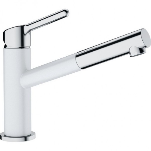 Kitchen tap Deck-mounted material: Brass with shower polar white, color: Chrome/White surface: Glossy Deck-mounted