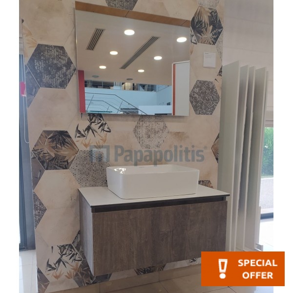 Furniture base with washbasin 81x46x35 material: Wood composite 1 basin wall mounted grey, color: Wood Grey Cabinets with wash basin