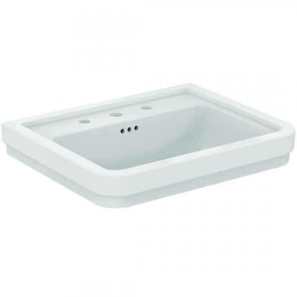 Washbasin Wall-mounted 61,5x50x17,5 With 1 bowl With overflow / no pedestal With three holes material: Porcelain, color: White surface: Glossy Wall-mounted