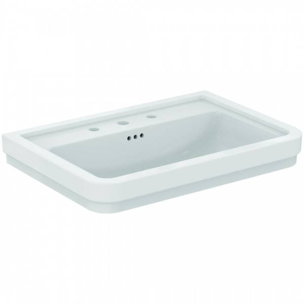 Washbasin Wall-mounted 71,5x50x17,5 With 1 bowl With overflow / no pedestal With three holes material: Porcelain, color: White surface: Glossy Wall-mounted