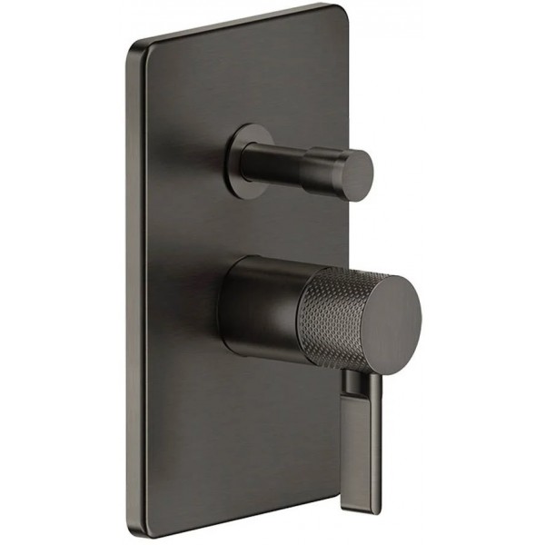 Shower tap Wall-mounted external part 2 way material: Brass mixer With plate without hand shower, hose and holder Black Metal Brushed PVD, color: Black surface: Brushed Wall-mounted - external part