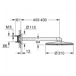 Κεφαλή ντους επίτοιχος τύπος 31x31 από ορείχαλκο 2 ροών με βραχίονα 43cm, 310 phantom black, χρώμα: Μαύρο επιφάνεια: Ματ Κεφαλές ντους