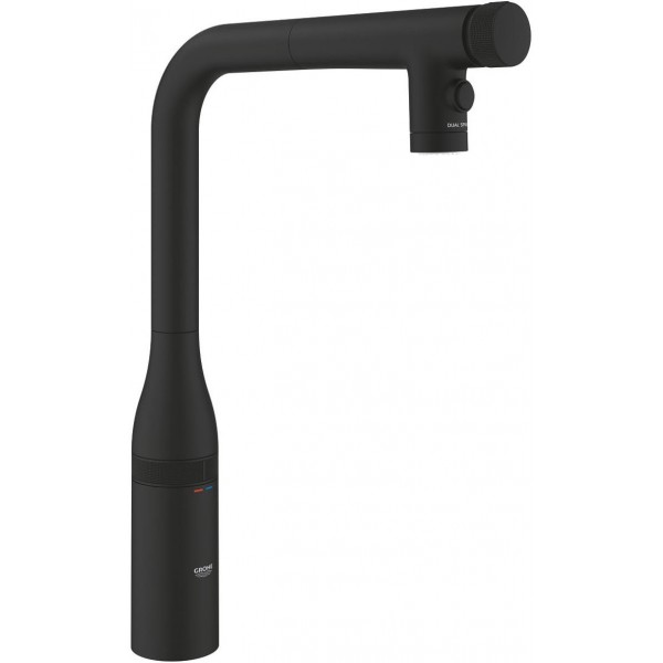 Kitchen tap Deck-mounted material: Brass with shower, color: Black surface: Matt Deck-mounted