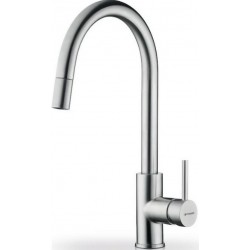 Kitchen tap Deck-mounted material: Inox with shower, color: Chrome surface: Brushed Deck-mounted