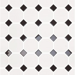 Mosaic 29,5x29,5 Spain, shape: Hexagon 1st choice rettificato naturale surface: Glossy, hue: White/Black Mosaics