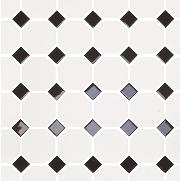 Mosaic 29,5x29,5 Spain, shape: Hexagon 1st choice rettificato naturale surface: Glossy, hue: White/Black Mosaics
