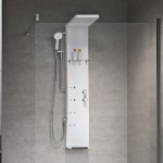 Equipped shower column shiny white 154cm, color: White surface: Glossy Indoor with hydromassage