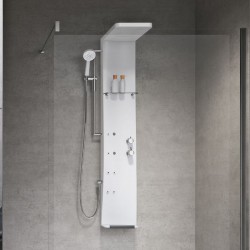 Equipped shower column shiny white 154cm, color: White surface: Glossy Indoor with hydromassage
