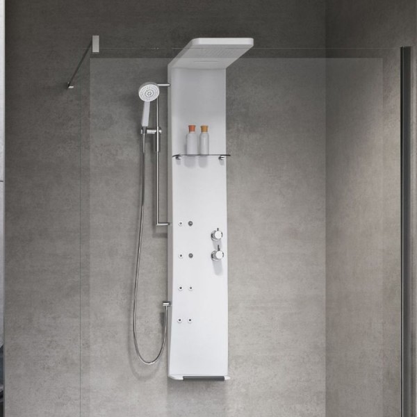Equipped shower column shiny white 154cm, color: White surface: Glossy Indoor with hydromassage Equipped shower column shiny white 154cm, color: White surface: Glossy Indoor with hydromassage