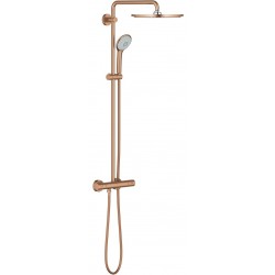 Shower tap with showerpipe and overhead shower Wall-mounted material: Brass thermostatic brushed warm sunset, color: Pink Gold surface: Brushed Wall-mounted exposed with showerpipe and overhead shower