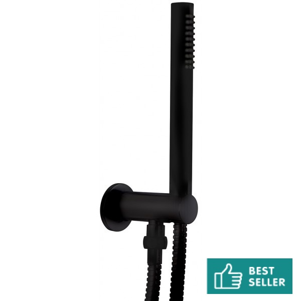 Shower head W/ hose, holder and outlet elbow 1 jet 1,5m Black Matt, color: Black surface: Matt Hand showers