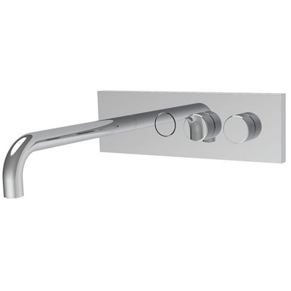 Wash basin tap Wall-mounted - external part mixer With plate With push-open waste set, color: Chrome material: Inox surface: Glossy Wall-mounted - external part