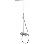 Μπαταρία ντουζιέρας με βέργα και κεφαλή ντους επίτοιχη από ορείχαλκο θερμοστατική με on/off push button, 3 ροών, με τηλέφωνο & σπιράλ, χρώμα: Χρωμέ επιφάνεια: Γυαλιστερή Επίτοιχες με βέργα και κεφαλή ντους