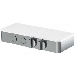 Shower tap Wall-mounted external part 2 way material: Brass thermostatic With plate with separate exits without hand shower, hose and holder on/off push button, color: Chrome surface: Glossy Wall-mounted - external part