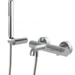 Μπαταρία μπανιέρας επίτοιχη από ορείχαλκο με τηλέφωνο, σπιράλ, στήριγμα push-button αναμεικτική, χρώμα: Χρωμέ επιφάνεια: Γυαλιστερή Επίτοιχες