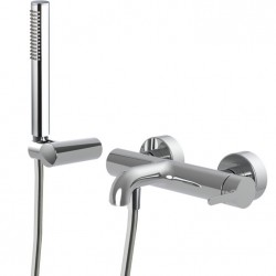 Μπαταρία μπανιέρας επίτοιχη από ορείχαλκο με τηλέφωνο, σπιράλ, στήριγμα push-button αναμεικτική, χρώμα: Χρωμέ επιφάνεια: Γυαλιστερή Επίτοιχες