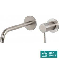 Wash basin tap Wall-mounted - external part 2 holes mixer With push-open waste set, color: Chrome material: Inox surface: Brushed Wall-mounted - external part