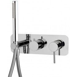 Shower tap Wall-mounted external part 2 way material: Brass mixer with hand shower, hose and holder With plate, color: Chrome surface: Glossy Wall-mounted - external part