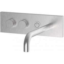 Wash basin tap Wall-mounted - external part mixer With plate With push-open waste set, color: Chrome material: Inox surface: Brushed Wall-mounted - external part