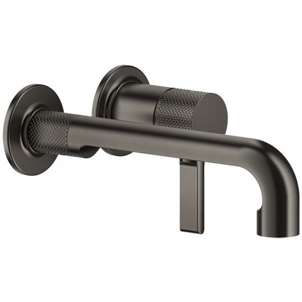 Wash basin tap Wall-mounted - external part 2 holes mixer Without waste, color: Black 21,9cm, Black Metal Brushed PVD material: Brass surface: Brushed Wall-mounted - external part
