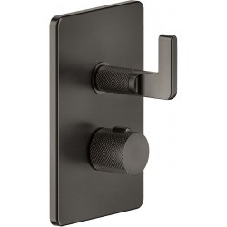 Shower tap Wall-mounted external part 3 way material: Brass thermostatic With plate without hand shower, hose and holder Black Metal Brushed PVD, color: Black surface: Brushed Wall-mounted - external part