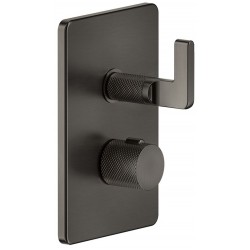 Shower tap Wall-mounted external part 2 way material: Brass thermostatic With plate without hand shower, hose and holder Black Metal Brushed PVD, color: Black surface: Brushed Wall-mounted - external part
