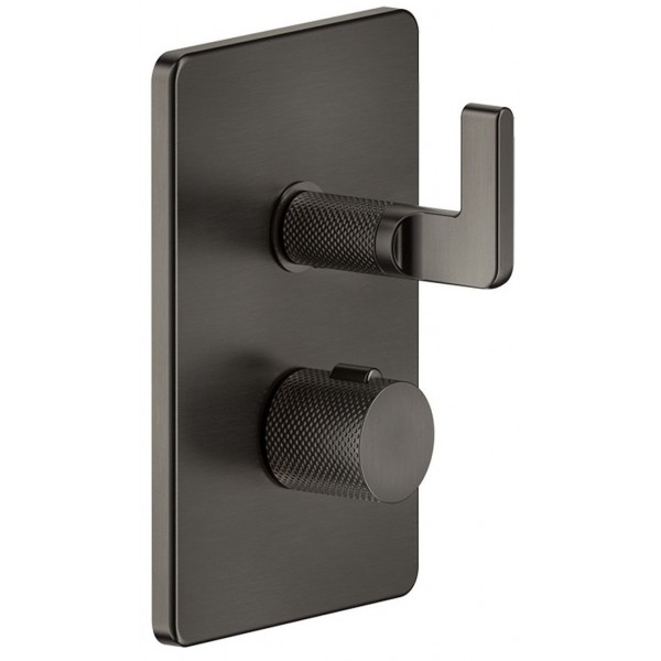 Shower tap Wall-mounted external part 2 way material: Brass thermostatic With plate without hand shower, hose and holder Black Metal Brushed PVD, color: Black surface: Brushed Wall-mounted - external part