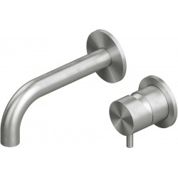 Wash basin tap Wall-mounted - external part 2 holes mixer With pop-up waste set, color: Chrome 19cm material: Inox surface: Brushed Wall-mounted - external part