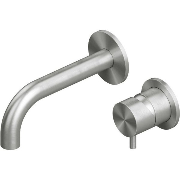 Wash basin tap Wall-mounted - external part 2 holes mixer With pop-up waste set, color: Chrome 25cm material: Inox surface: Brushed Wall-mounted - external part