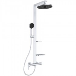 Shower tap with showerpipe and overhead shower Wall-mounted material: Brass / Aluminum mixer silver, color: Chrome surface: Matt Wall-mounted exposed with showerpipe and overhead shower
