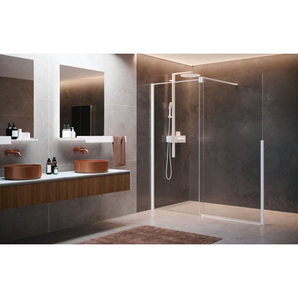Shower enclosure Linear 100x200 8mm fixed / sliding surface: Matt, color: White Linear