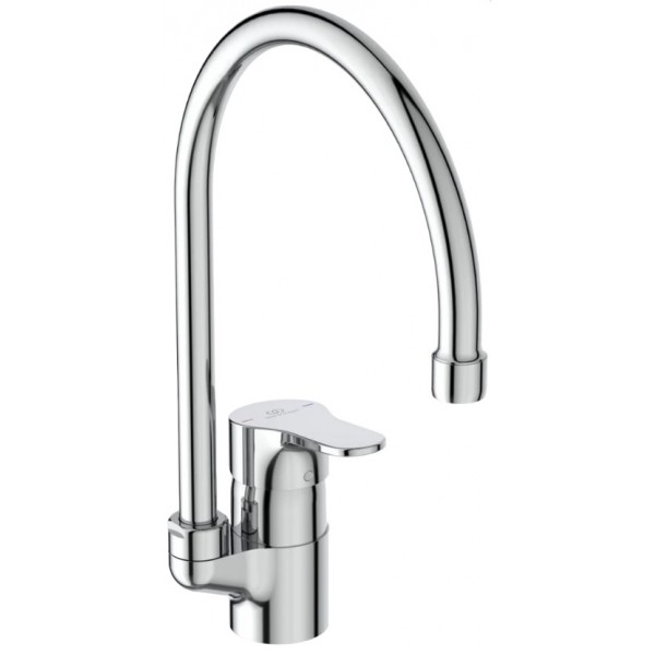 Kitchen tap Deck-mounted material: Brass C-Spout, color: Chrome surface: Glossy Deck-mounted