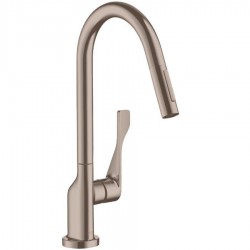 Kitchen tap Deck-mounted material: Brass with shower, color: Chrome surface: Brushed Deck-mounted