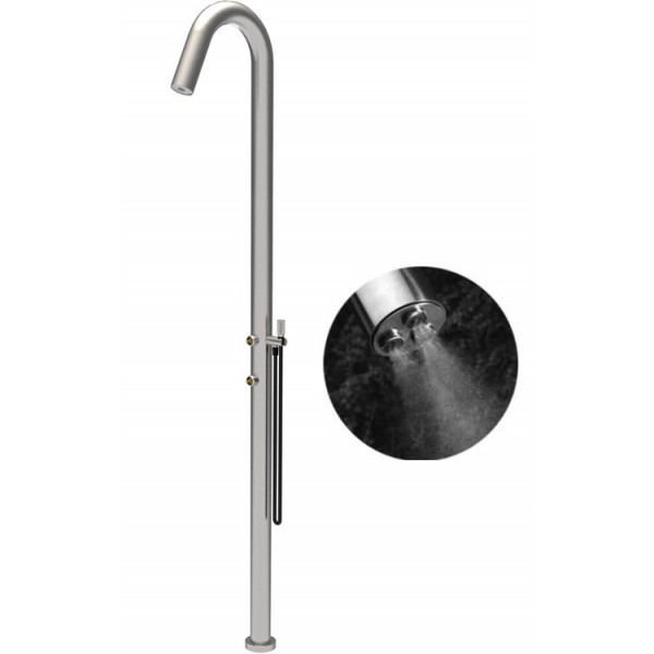 Στήλη ντους εξωτερικού χώρου από inox mist, με λαβές inox, 2 εξόδων με τηλέφωνο & σπιράλ 1,50m, ρυθμιστή θερμοκρασίας & κάλυμμα προστασίας, χρώμα: Χρωμέ επιφάνεια: Βουρτσισμένη Εξωτερικού χώρου