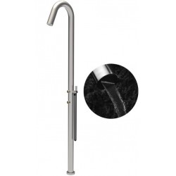 Στήλη ντους εξωτερικού χώρου από inox με λαβές inox, 2 εξόδων με τηλέφωνο & σπιράλ 1,50m, ρυθμιστή θερμοκρασίας & κάλυμμα προστασίας, χρώμα: Χρωμέ επιφάνεια: Βουρτσισμένη Εξωτερικού χώρου