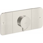 Shower tap Wall-mounted external part 2 way material: Brass thermostatic With plate with separate exits without hand shower, hose and holder stainless steel optic, color: Chrome surface: Brushed Wall-mounted - external part Shower tap Wall-mounted external part 2 way material: Brass thermostatic With plate with separate exits without hand shower, hose and holder stainless steel optic, color: Chrome surface: Brushed Wall-mounted - external part