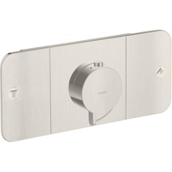 Shower tap Wall-mounted external part 2 way material: Brass thermostatic With plate with separate exits without hand shower, hose and holder stainless steel optic, color: Chrome surface: Brushed Wall-mounted - external part Shower tap Wall-mounted external part 2 way material: Brass thermostatic With plate with separate exits without hand shower, hose and holder stainless steel optic, color: Chrome surface: Brushed Wall-mounted - external part