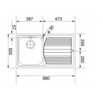 Sink Stainless (Steel) 86x50 material: Inox surface: Srained - Textured right nested 1 bowl, color: Chrome Stainless steel