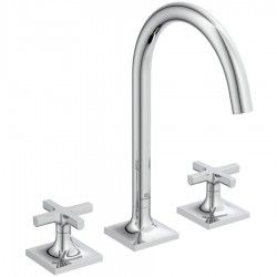 Wash basin tap Deck-mounted dual-level L size material: Brass Without waste, color: Chrome surface: Glossy Deck-mounted