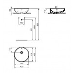 Νιπτήρας ελευθέρας τοποθέτησης 40x40x12 από πορσελάνη με υπερχείλιση χωρίς οπή , χρώμα: Λευκό επιφάνεια: Γυαλιστερή Ελευθέρας τοποθέτησης